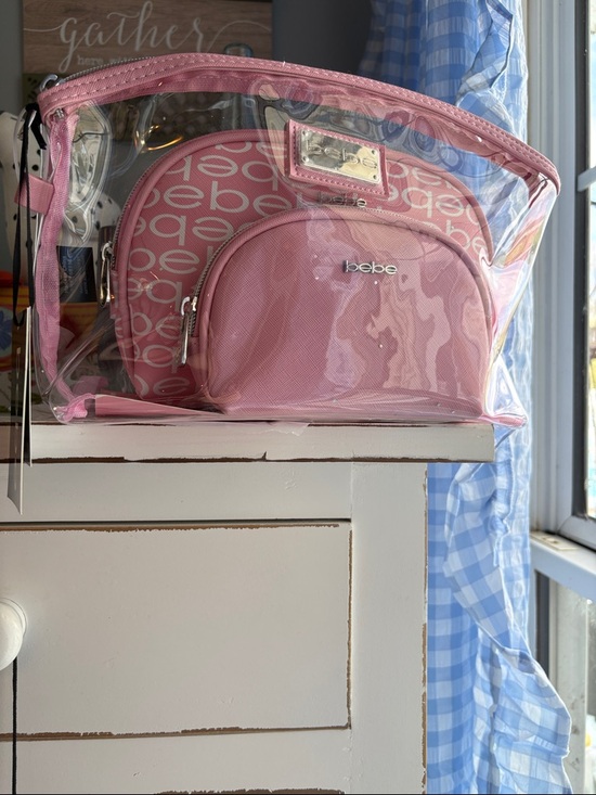 bebe Handbags - BEBE Pink Clear Cosmetic Pouch Trio NWT